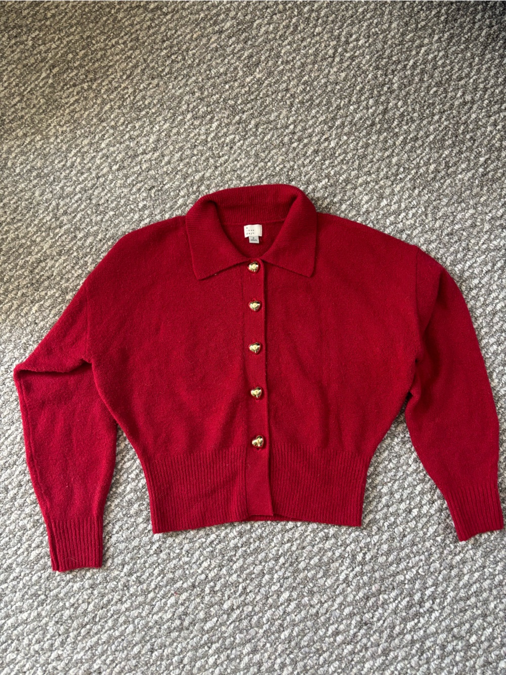 a new day Red Knit Cardigan with Heart Buttons